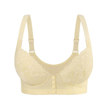 Adjustable strap front button lace bra