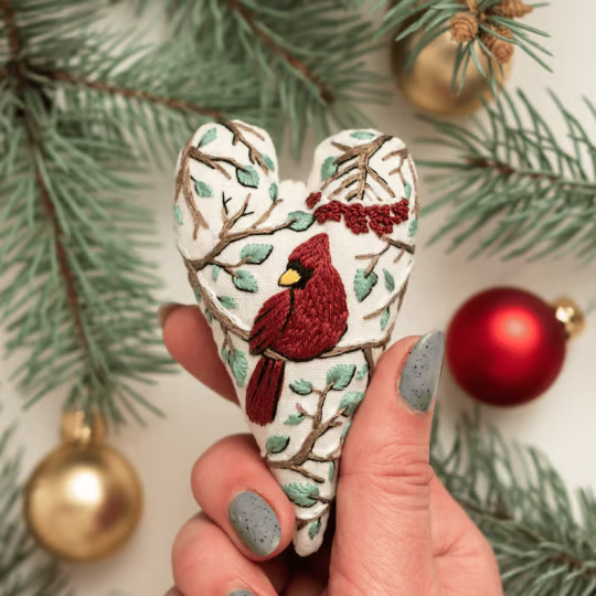 💖DIY Heart Shaped Hand Embroidered Christmas Ornament/Ornament Kit