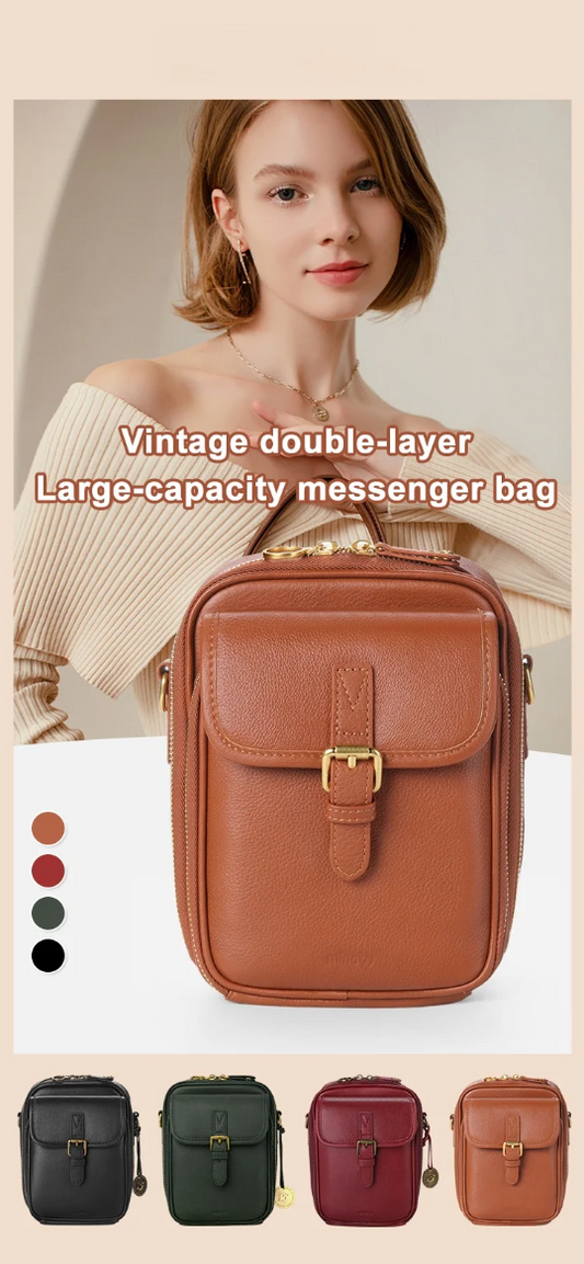 Vintage Double Layer Large Capacity Messenger Bag