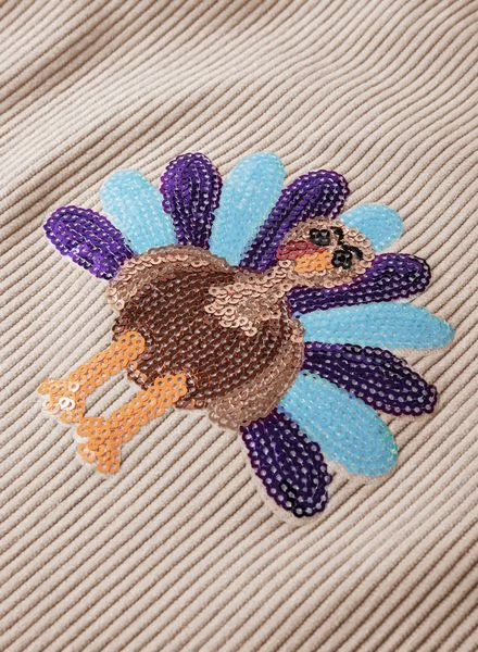 💥2025 HOT SALE💥 Women's Thanksgiving Sweatshirt with Sequin Turkey Graphic Corded Baggy Long Sleeve FallFreshness