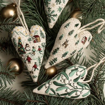 💖DIY Heart Shaped Hand Embroidered Christmas Ornament/Ornament Kit